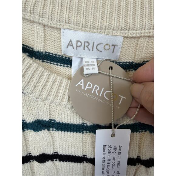 NWT Apricot Ivory Striped Long Sleeve Cropped Cable Knit Sweater #1405 Size XXL - Picture 7 of 7
